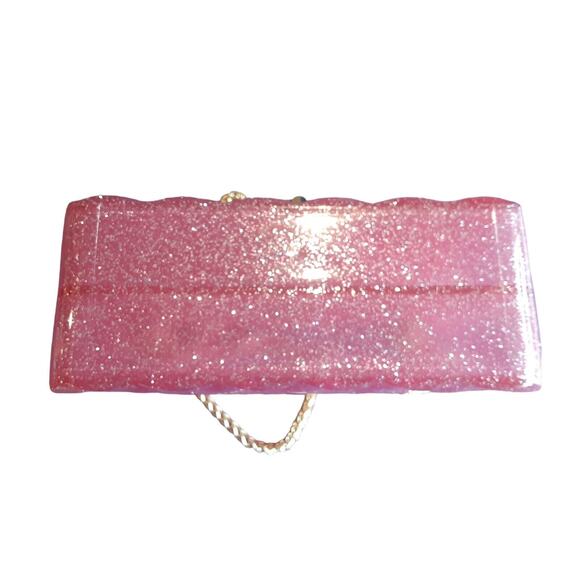 Tiny Treats Glitter Wave Cross Body Purse Handbag Pink Gold Chain Jelly Style - Picture 10 of 12